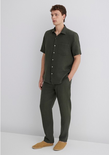 Yeşil Keten Pantolon 0010358-71587 modelleri