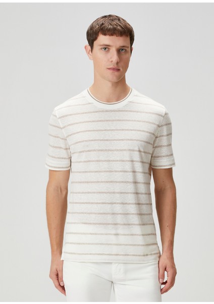 Çizgili Keten T-Shirt