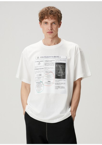 Kırık Beyaz Logo Baskılı T-Shirt modelleri