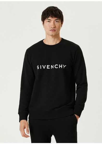 Slim Fit Siyah Logo Baskılı Sweatshirt