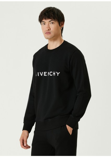 Slim Fit Siyah Logo Baskılı Sweatshirt modelleri