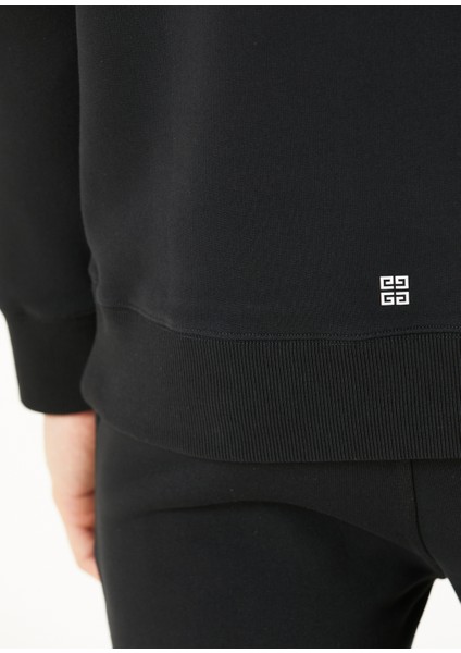 Slim Fit Siyah Logo Baskılı Sweatshirt