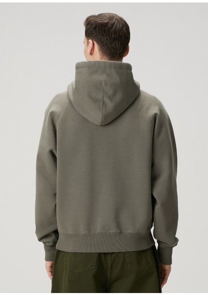 Haki Kapüşonlu Organik Pamuk Sweatshirt fırsatları