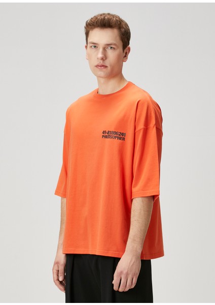 Turuncu Slogan Baskılı T-Shirt modelleri