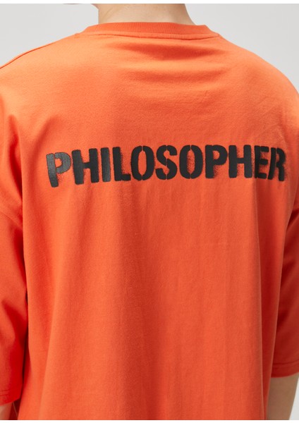 Turuncu Slogan Baskılı T-Shirt