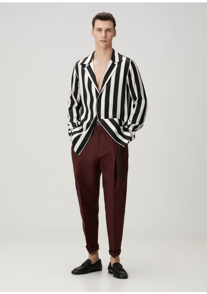 Bordo Pilili Keten Pantolon