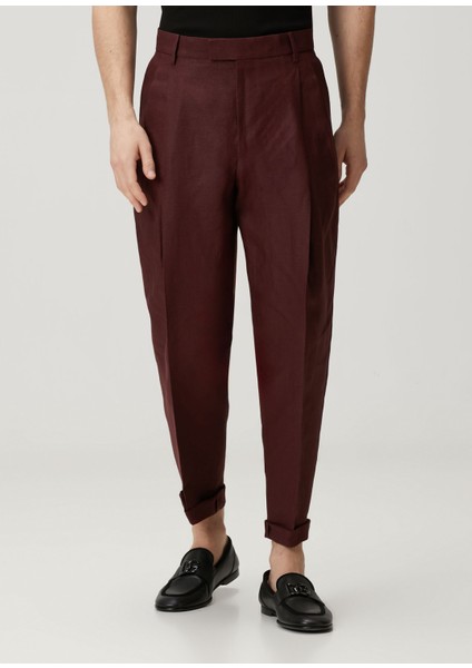 Bordo Pilili Keten Pantolon fiyatları