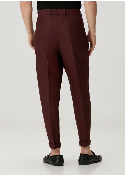 Bordo Pilili Keten Pantolon modelleri