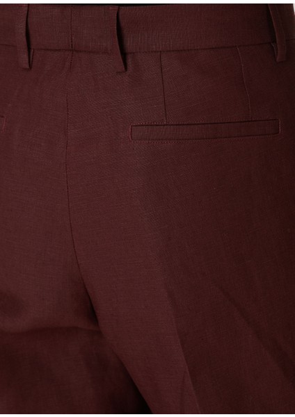 Bordo Pilili Keten Pantolon indirimleri
