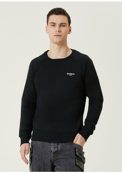 Siyah Beyaz Logo Nakışlı Sweatshirt
