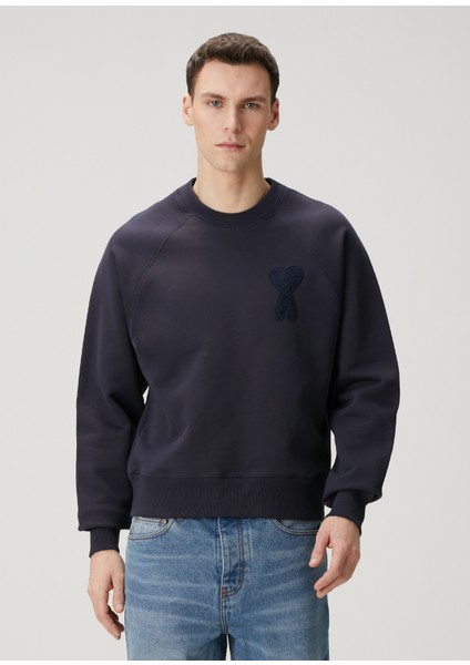 Lacivert Logo Detaylı Organik Pamuk Sweatshirt