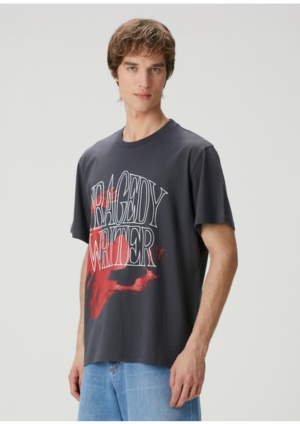 Gri Slogan Baskılı T-Shirt