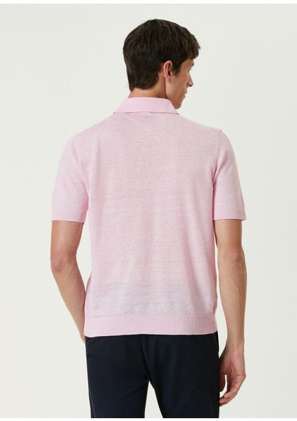 Kurt Pembe Polo Yaka Kısa Kollu Keten Triko fırsatları