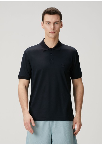 Lacivert Polo Yaka Logo Nakışlı T-Shirt