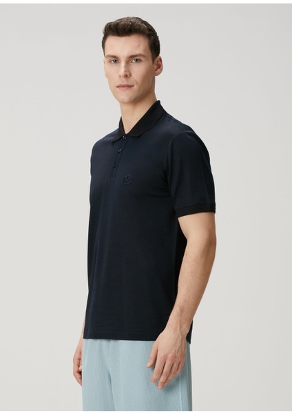 Lacivert Polo Yaka Logo Nakışlı T-Shirt modelleri