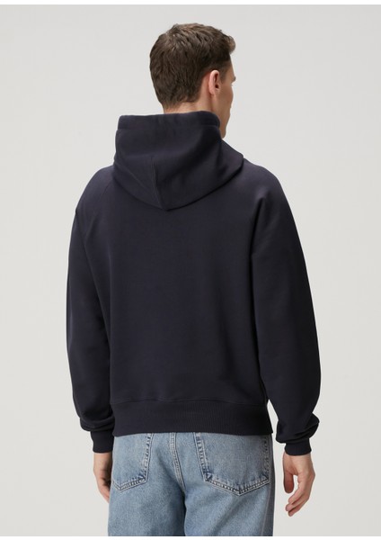Lacivert Kapüşonlu Logolu Organik Pamuk Sweatshirt
