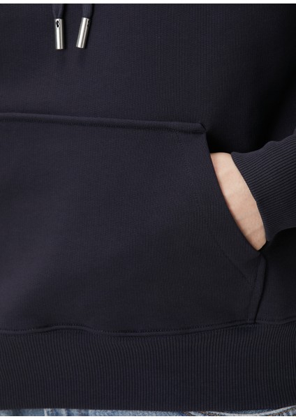 Lacivert Kapüşonlu Logolu Organik Pamuk Sweatshirt