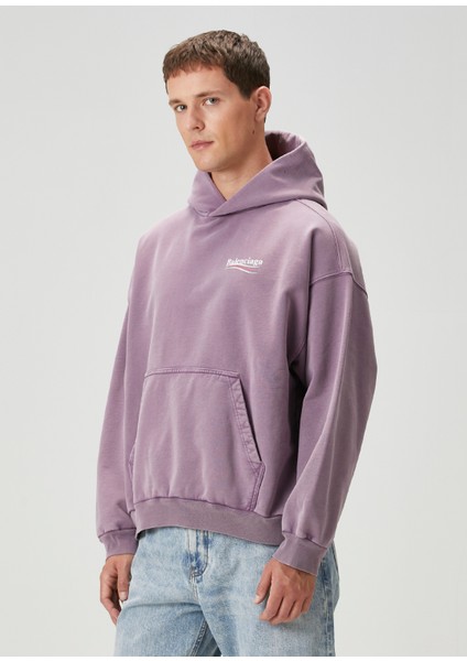 Medium Fit Political Campaign Kapüşonlu Sweatshirt modelleri