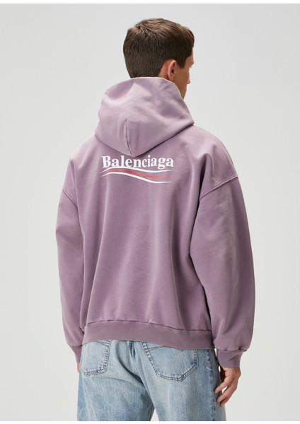 Medium Fit Political Campaign Kapüşonlu Sweatshirt fırsatları