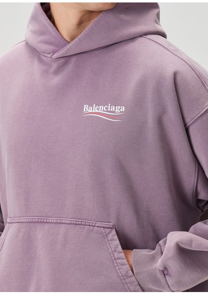 Medium Fit Political Campaign Kapüşonlu Sweatshirt indirimleri