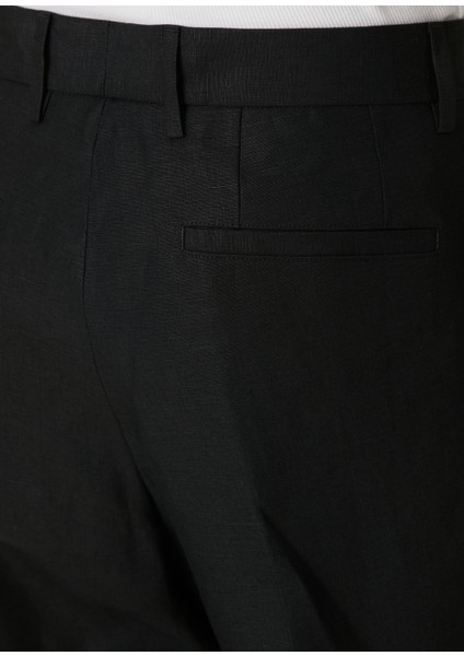 Siyah Pilili Keten Pantolon
