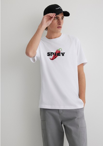 Spicy Baskılı Beyaz Tişört 0612812-620