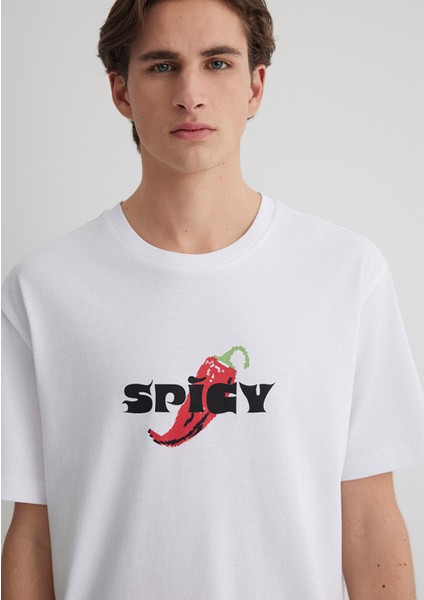 Spicy Baskılı Beyaz Tişört 0612812-620 indirimleri