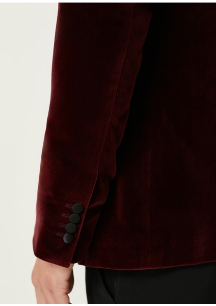 Bordo Garnili Kadife Smokin Ceketi