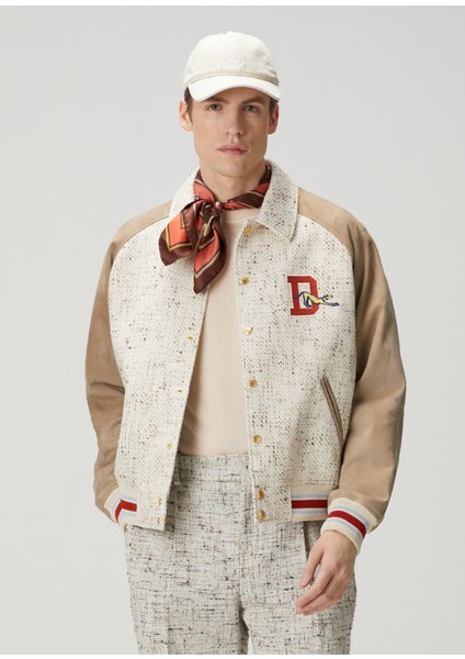 Ekru Tweed Dokulu Bomber Mont