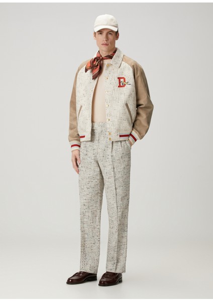 Ekru Tweed Dokulu Bomber Mont