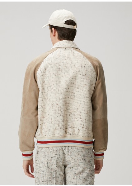 Ekru Tweed Dokulu Bomber Mont