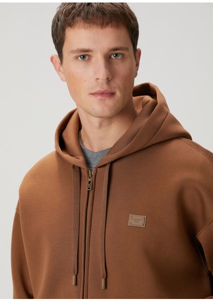 Taba Kapüşonlu Logo Detaylı Sweatshirt indirimleri