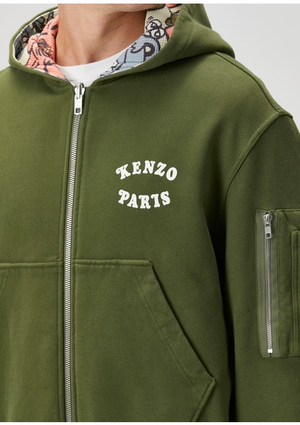 Haki Kapüşonlu Logo Detaylı Sweatshirt