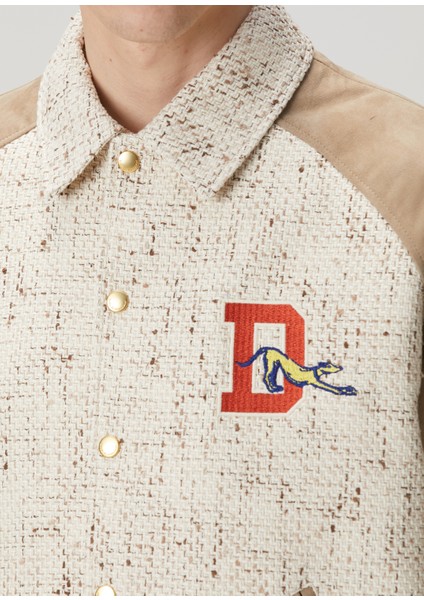 Ekru Tweed Dokulu Bomber Mont