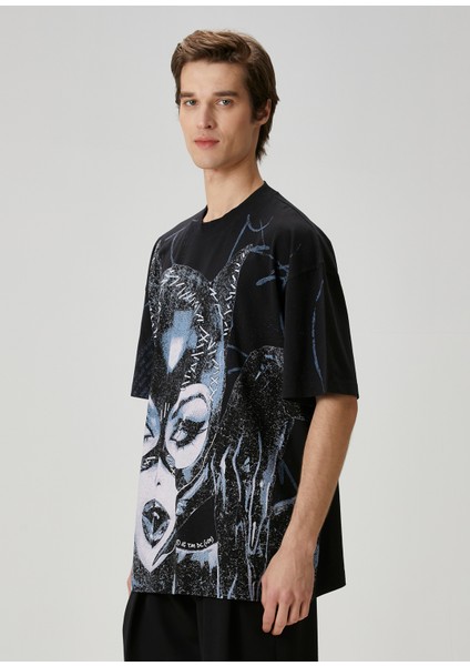 Siyah Animasyon Baskılı T-Shirt