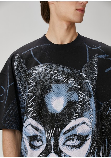 Siyah Animasyon Baskılı T-Shirt