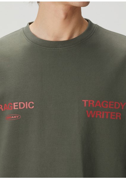 Haki Slogan Baskılı T-Shirt indirimleri