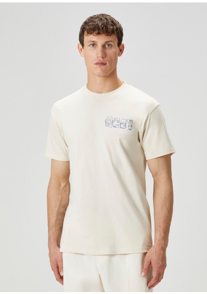 Krem Grafik Baskılı T-Shirt