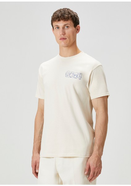 Krem Grafik Baskılı T-Shirt