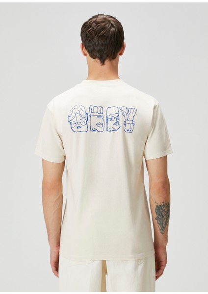 Krem Grafik Baskılı T-Shirt
