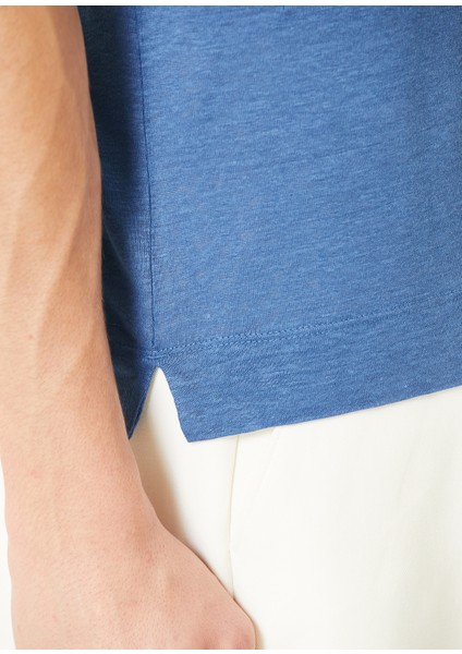 Koyu Mavi Keten T-Shirt