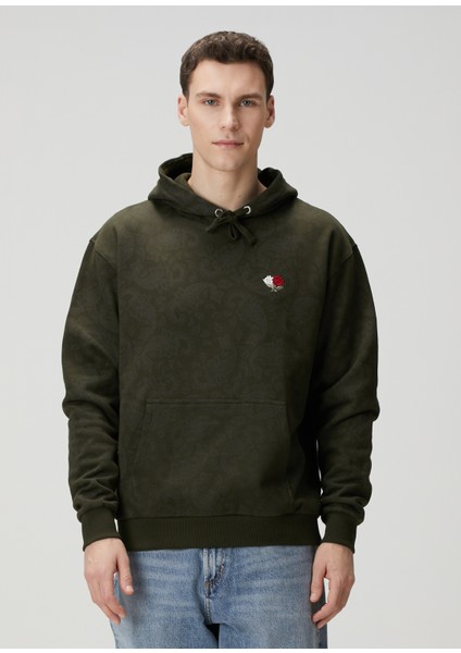 Loose Fit Haki Kapüşonlu Sweatshirt