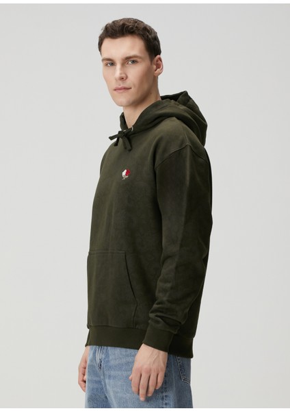 Loose Fit Haki Kapüşonlu Sweatshirt