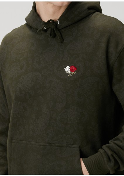 Loose Fit Haki Kapüşonlu Sweatshirt