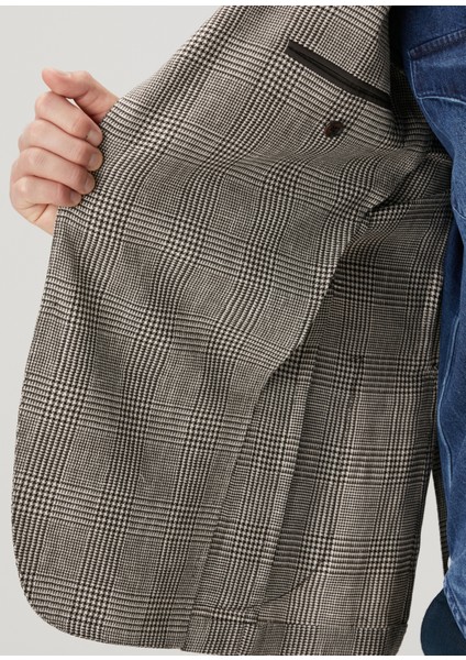 Siyah Beyaz Ekose Desenli Keten Ceket