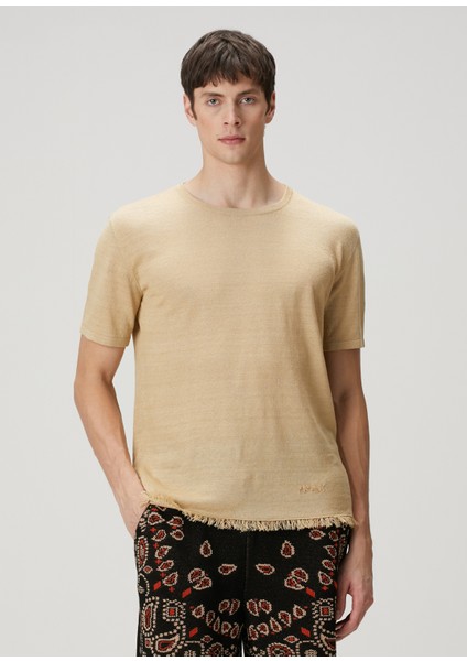 Bej Keten T-Shirt