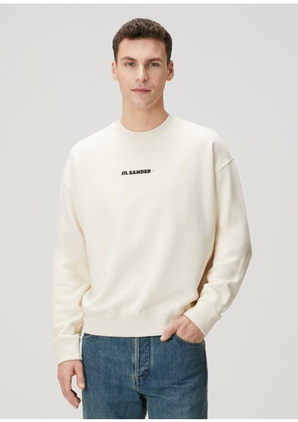 Beyaz Logo Baskılı Sweatshirt