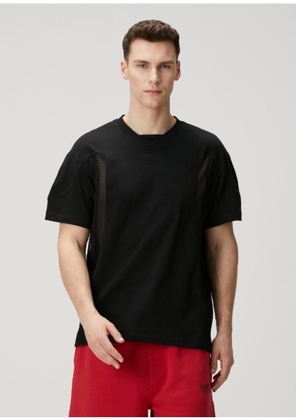 Siyah File Garni Detaylı T-Shirt