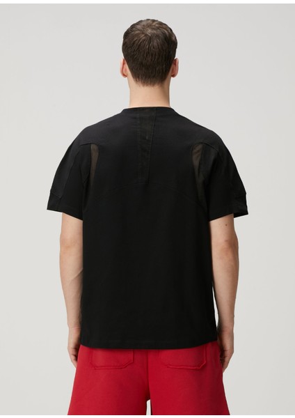 Siyah File Garni Detaylı T-Shirt