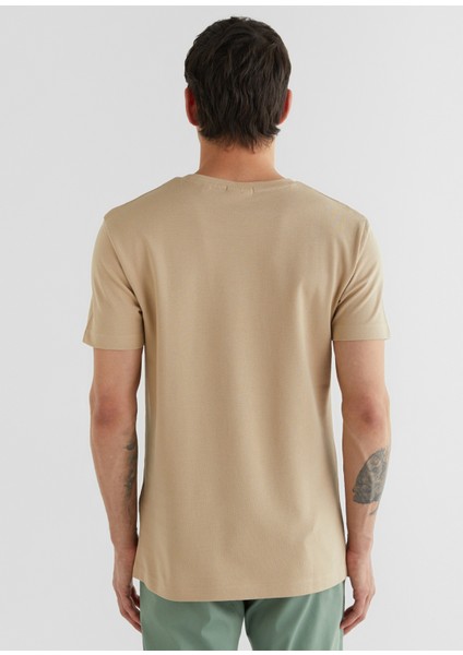 Bej Bisiklet Yaka Slim Fit Kısa Kollu Erkek T-Shirt fiyatları